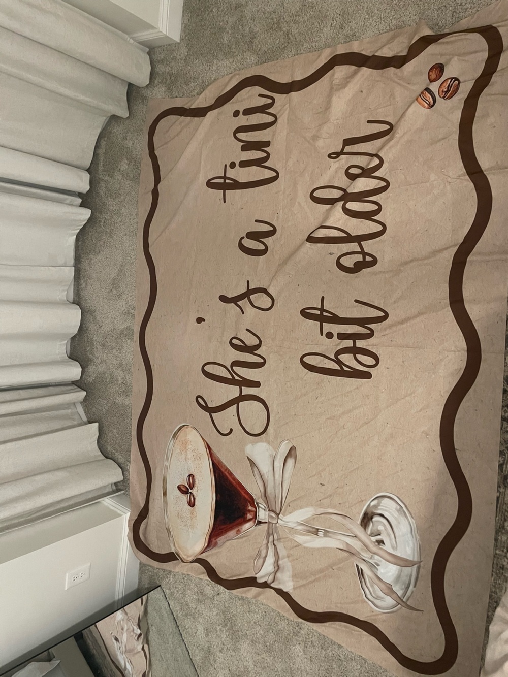 90x70 ‘She's a Little Bit Older' Beige Party Backdrop with Cocktail Graphic